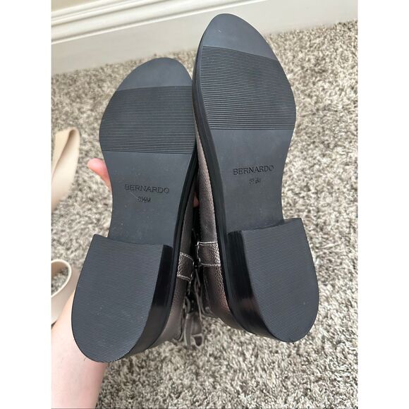 Anthropologie Bernardo Tyra Moto Boot Buckle Zip Grey Metallic Leather Size 8.5 - Picture 5 of 7